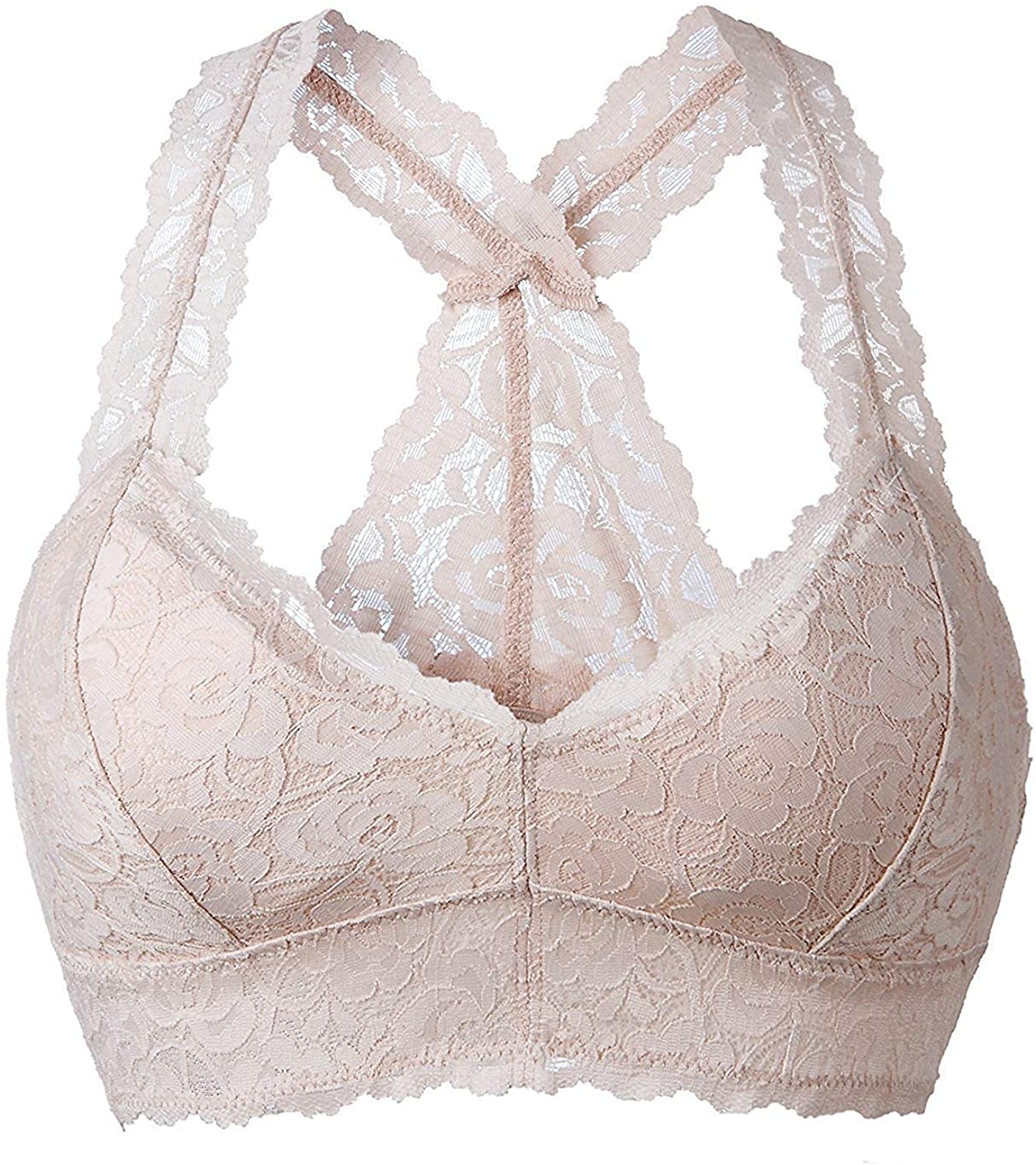 Price:$12.99 Women Floral Lace Bralette Padded Breathable Sexy Racerback Lace Bra at Amazon Women’s Clothing store