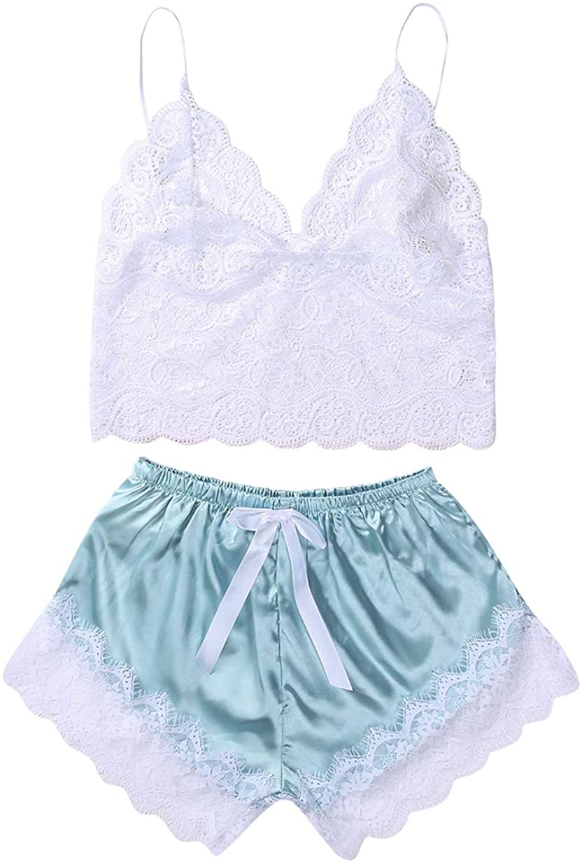 Price:$9.80 Sexy Lace Lingerie 2 Piece Strap Cami Top Bra and Shorts Nightwear Babydoll Sleepwear Set at Amazon Women’s Clothing store