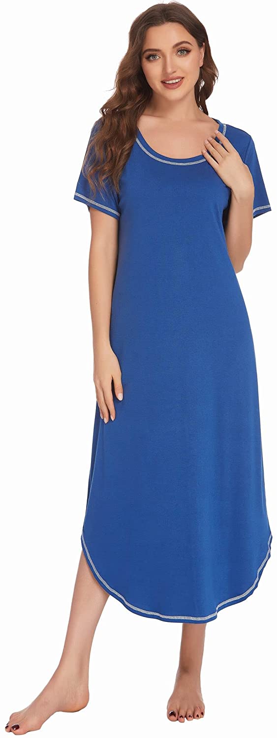 Price:$19.99 Shirt Dress Womens Scoop Neck Long Nightgown Short Sleeve Loungewear Dress Soft Sleepwear S-XXXL at Amazon Women’s Clothing store