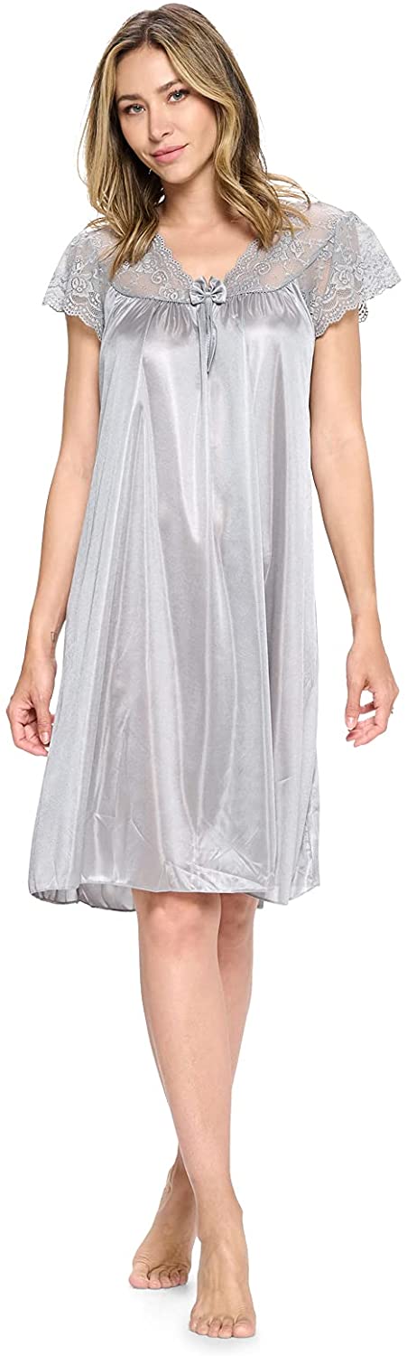 Price:$14.99 Nights Women's Fancy Lace Neckline Silky Tricot Nightgown at Amazon Women’s Clothing store