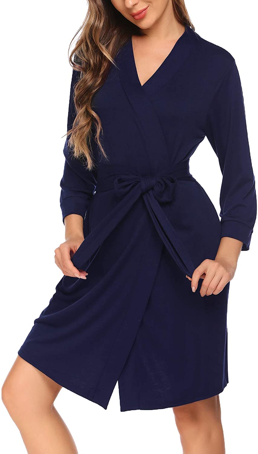 Price:$22.99 Womens Kimono Robes Cotton Robe Knee Length Short Bathrobes Knit Sleepwear Ladies Loungewear at Amazon Women’s Clothing store