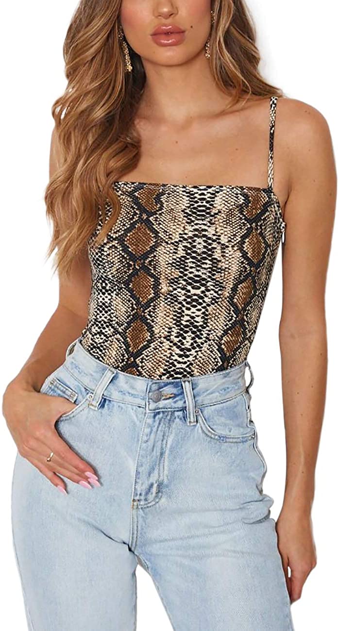 Price:$7.67 Women's Sexy Bodysuit Leopard Spaghetti Strap Cami Leotard Top Sleeveless Bodycon Jumpsuit Onesie Romper : Clothing, Shoes & Jewelry
