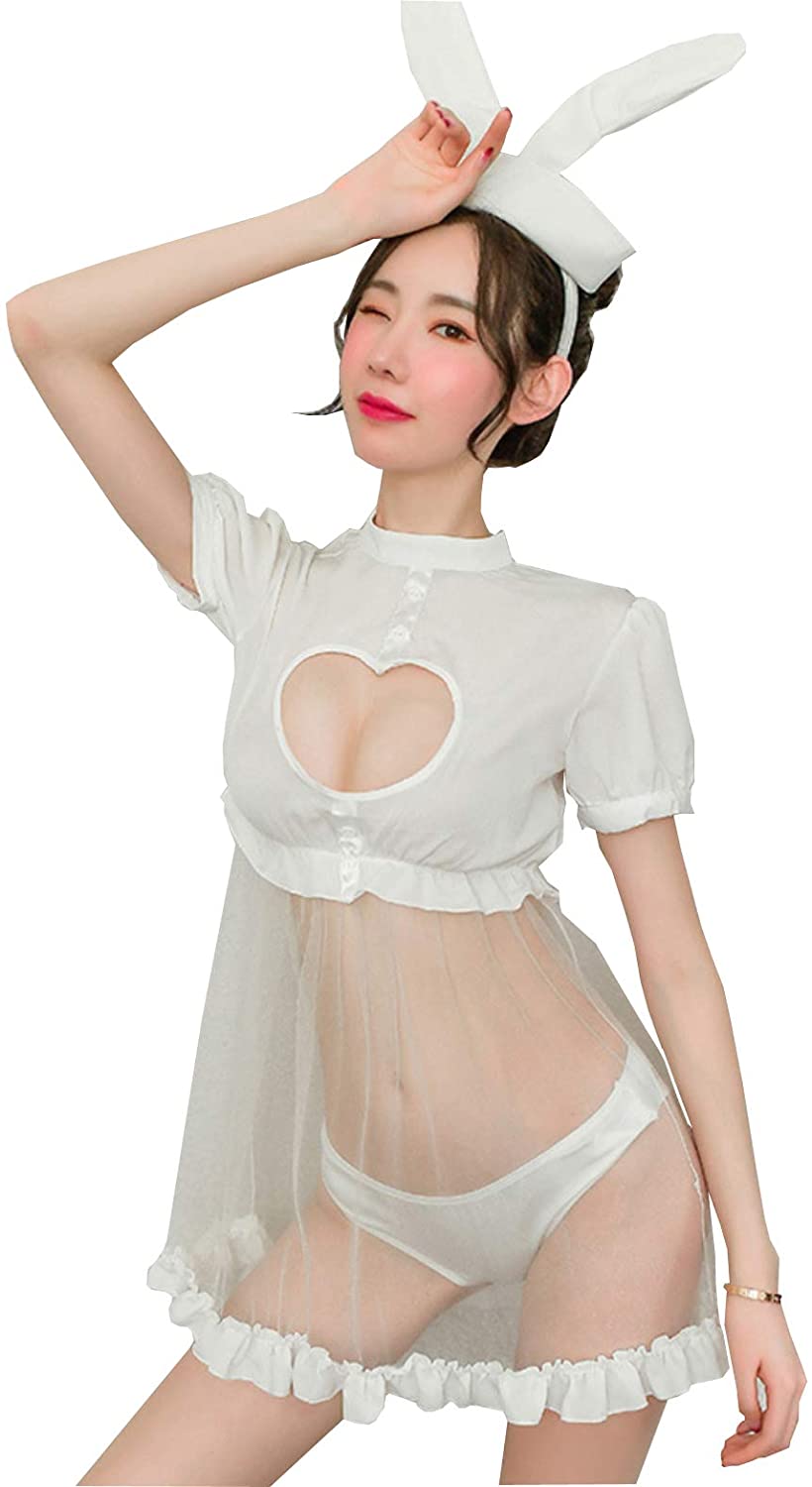 Price:$23.99 Womens Sexy Bunny Costume Lingerie Fancy Mesh Dress Perspective Keyhole Nightwear Nightgown (White): Clothing, Shoes & Jewelry