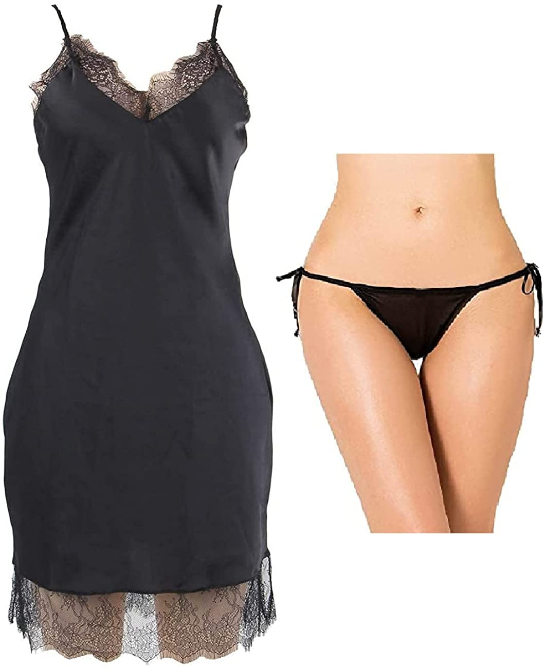 Price:$20.99 Hour Women's Sexy Fashion Silk Satin Lace Women Pajama Lingerie, Embroidered and Beaded Lady Black Lace Plus Size Panty, XXX-Large, Bundle of 2 at Amazon Women’s Clothing store