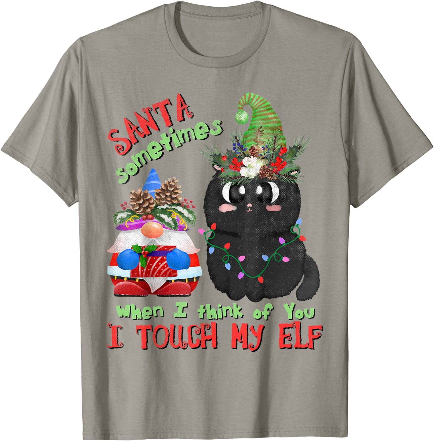Price:$19.99 Black-Cat Kitten Pun Meowy Catmas Santa Touch-My-Elf T-Shirt : Clothing, Shoes & Jewelry