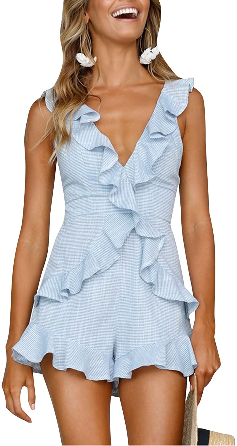 Price:$29.99 Women's Summer Beach Ruffle V Neck Sleeveless Backless Jumpsuit Romper : Clothing, Shoes & Jewelry