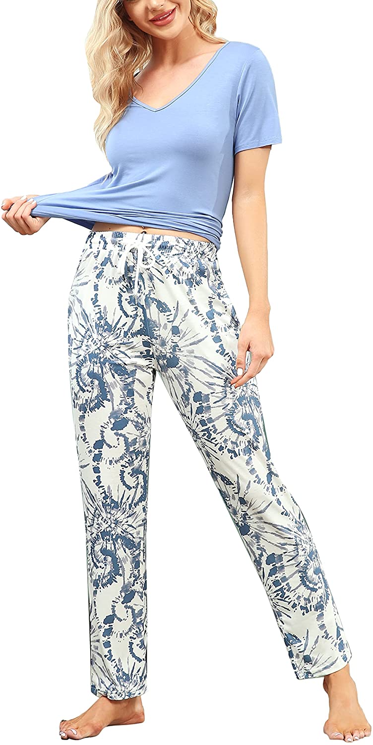 Price:$32.57 baby Womens Pajamas Set Short Sleeve Top and Long Pants with Pockets Cotton Sleepwear Pjs Sets at Amazon Women’s Clothing store