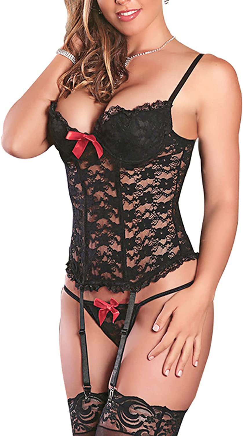 Price:$16.99 Plus Size Sexy Corset Garter Belt Lingerie Set for Women Exotic Floral Lace Camisole Sleepwear: Clothing, Shoes & Jewelry