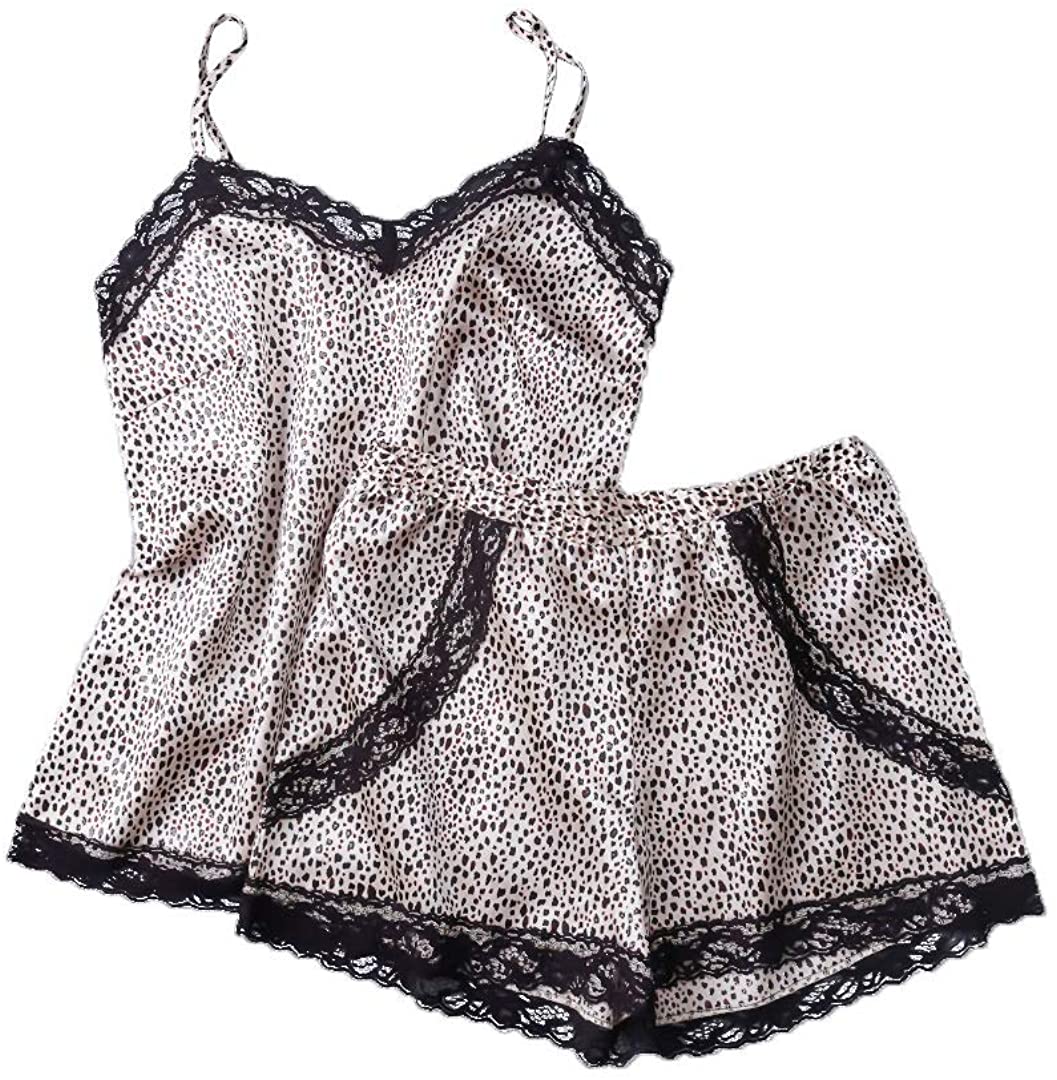 Price:$16.99 Sexy Lingerie Satin Pajama Cami Set Silky Lace Nightwear Short Sleepwear at Amazon Women’s Clothing store