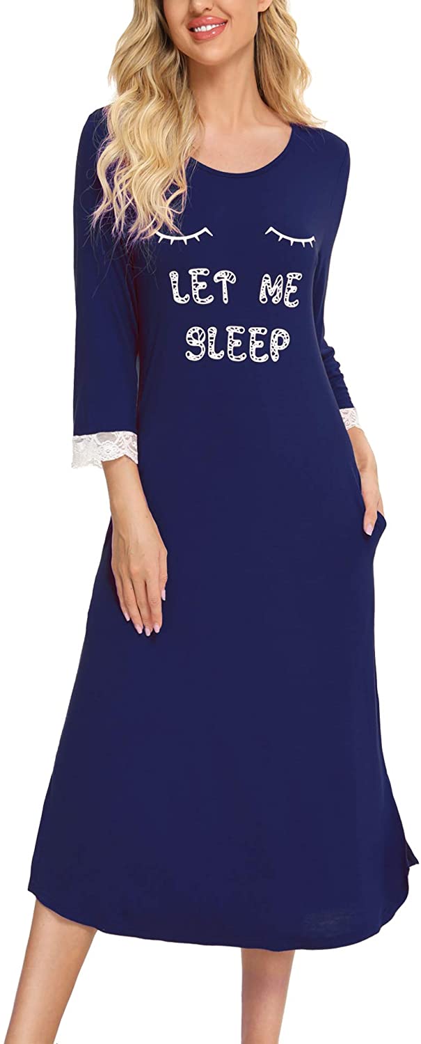 Price:$20.99 Women's Sleepwear 3/4 Sleeves Nightgown Sexy Nightshirt Round Neck Sleep Dress at Amazon Women’s Clothing store