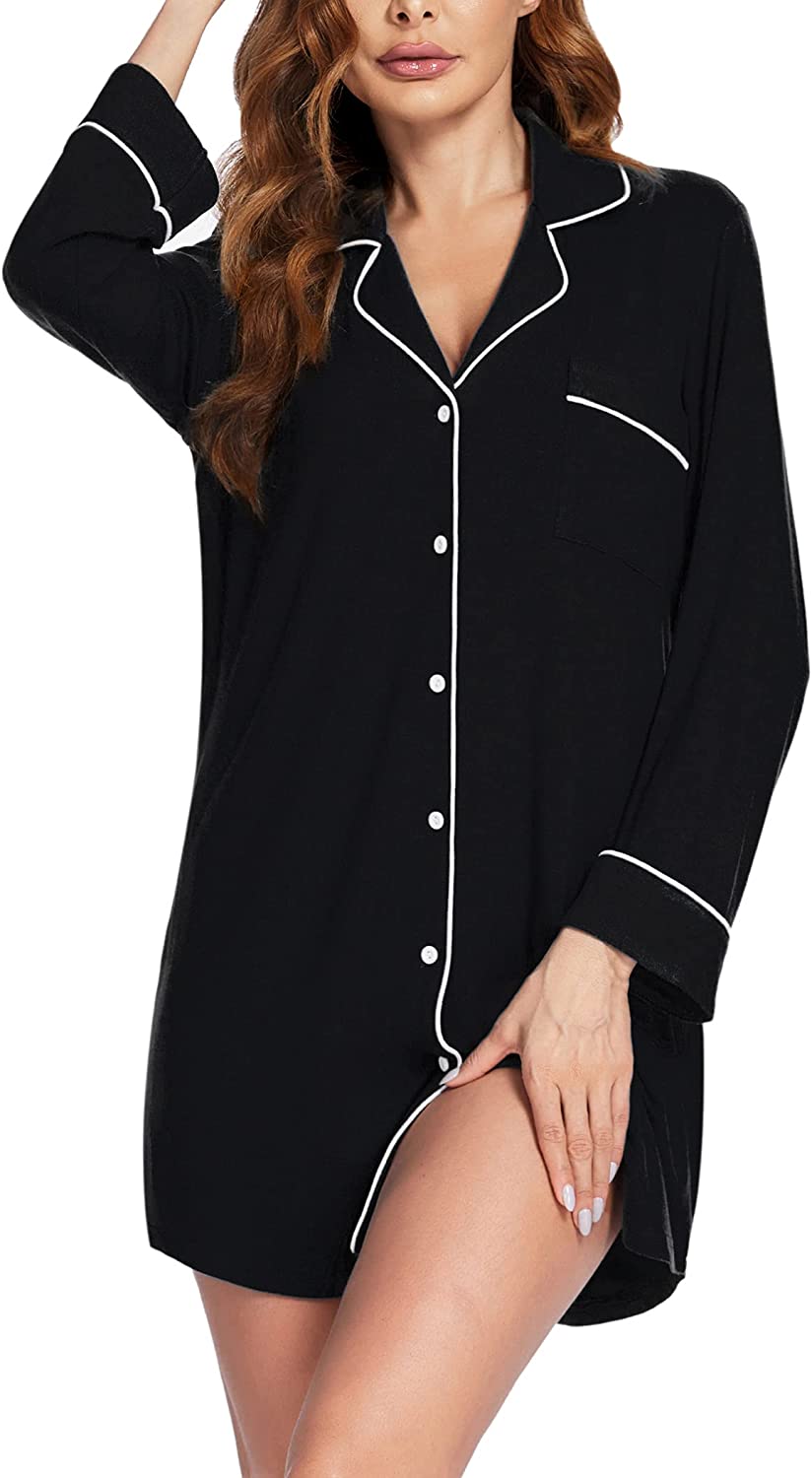 Price:$21.99 Sleep Shirt for Women Boyfriend Long Sleeve Nightgown Nightshirt Button Down Pajama Top S-XXL at Amazon Women’s Clothing store