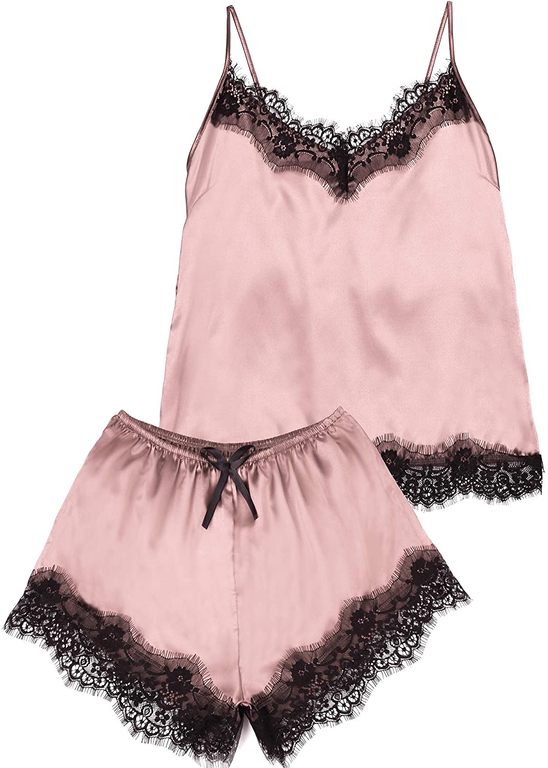Price:$16.99 Women's Satin Pajamas Cami Set Silky Lace Nightwear Sexy Sleepwear Nightwear at Amazon Women’s Clothing store
