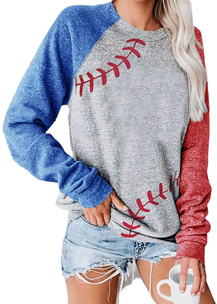Price:$12.99 Pullover Tops for Women Raglan Long Sleeve Sweatshirt Casual Round Neck Blouse : Clothing, Shoes & Jewelry