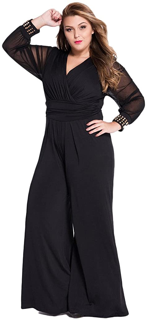 Price:$16.09 Womens Plus Size Jumpsuits Long Sleeve V-Neck Casual Style Set : Clothing, Shoes & Jewelry