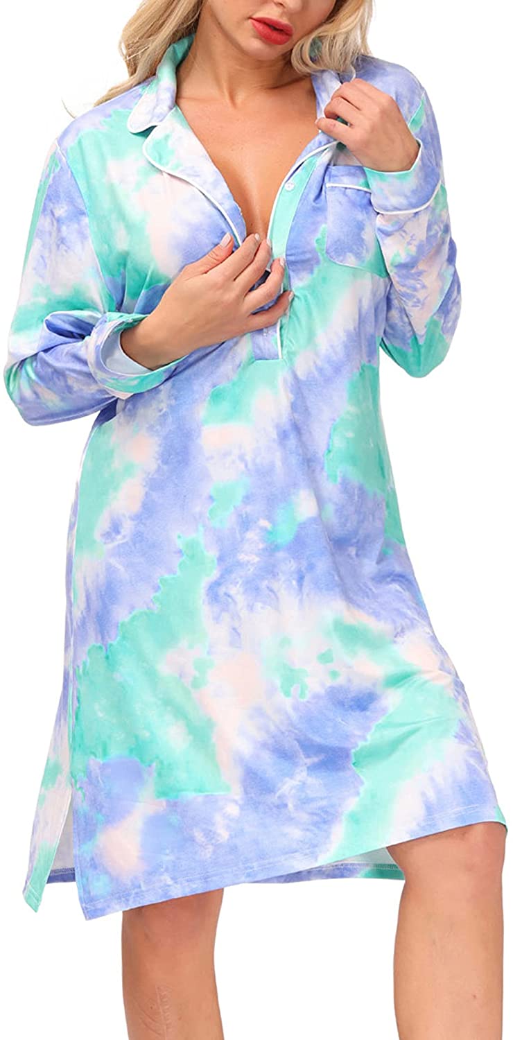 Price:$15.84 Women Nightgown Long Sleeve Nightshirt Half Button Down Soft Pajama Top Oversized Sleep Shirt at Amazon Women’s Clothing store