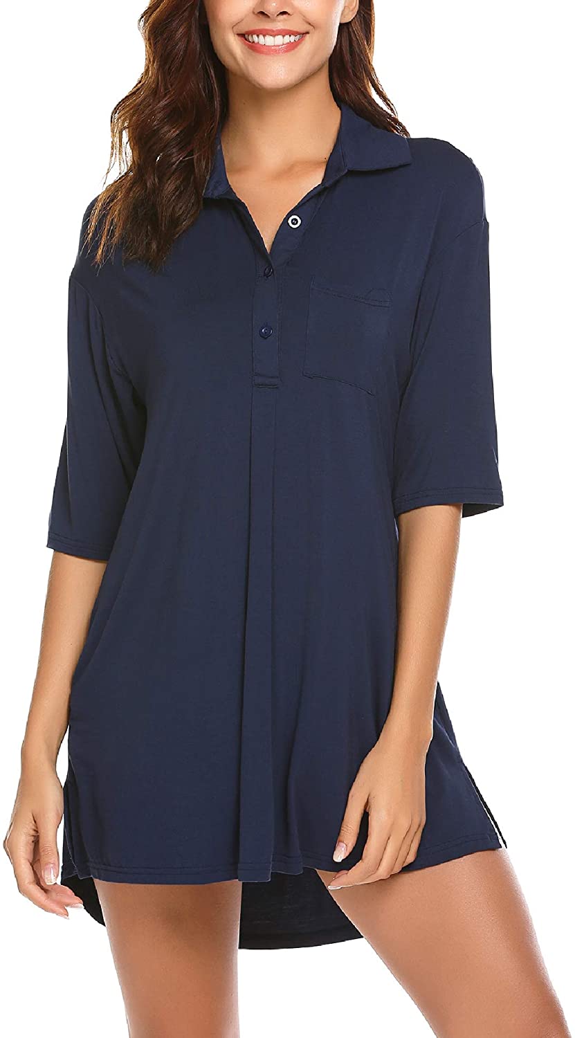 Price:$13.98 Womens Nightgown Button Down Night Shirts Short Sleeve Sleepshirts V Neck Sleepwear Soild Soft Nightshirt S-XXL at Amazon Women’s Clothing store