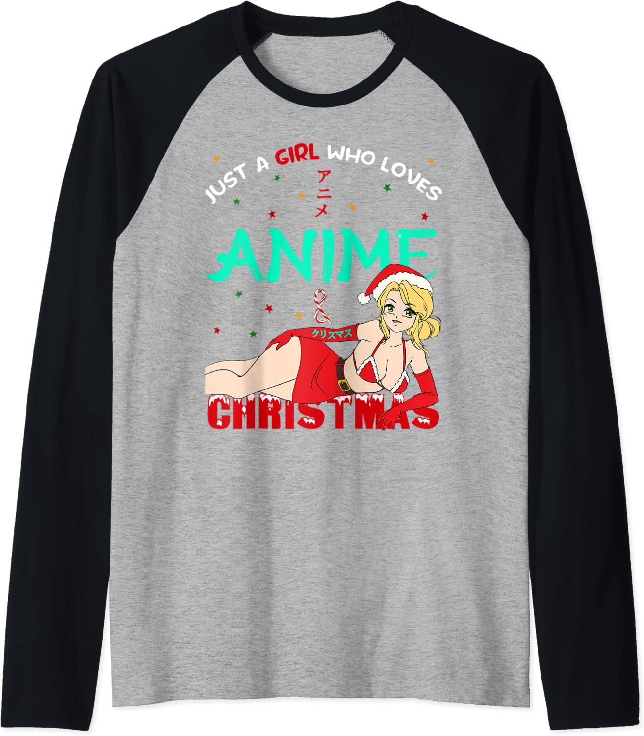 Price:$23.99 a Girl who Loves Anime Christmas Shirt Sexy Women Otaku Raglan Baseball Tee : Clothing, Shoes & Jewelry