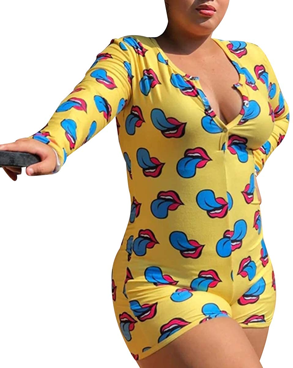 Price:$8.99 Womens Print Shorts Long Sleeve Rompers One Piece Bodysuits Pajamas Jumpsuit : Clothing, Shoes & Jewelry