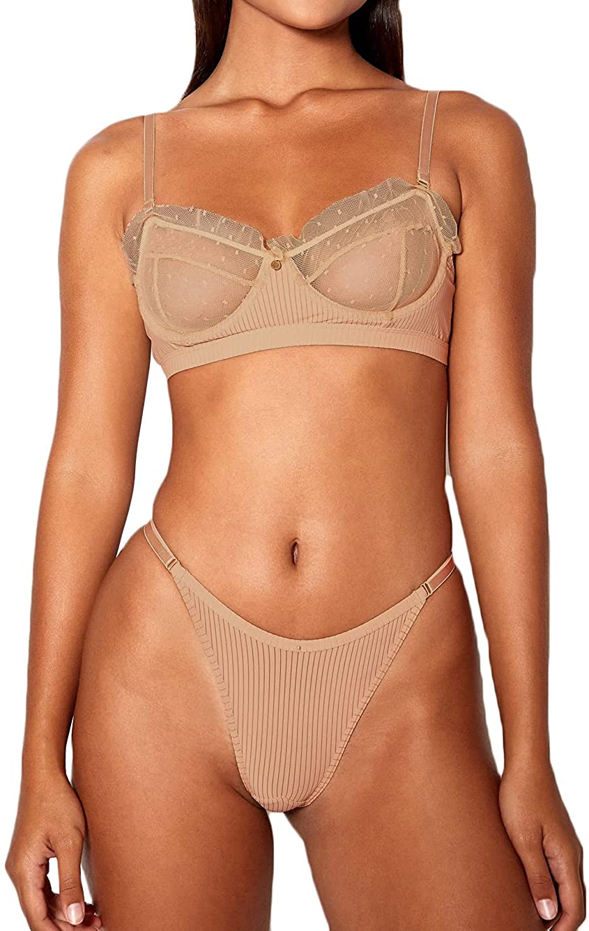 Price:$15.99 Sexy Lingerie for Women,Ruffle 2 Piece Lace Lingerie Set,Underwire Ribbed Bra and Panty Sets Valentine: Clothing, Shoes & Jewelry