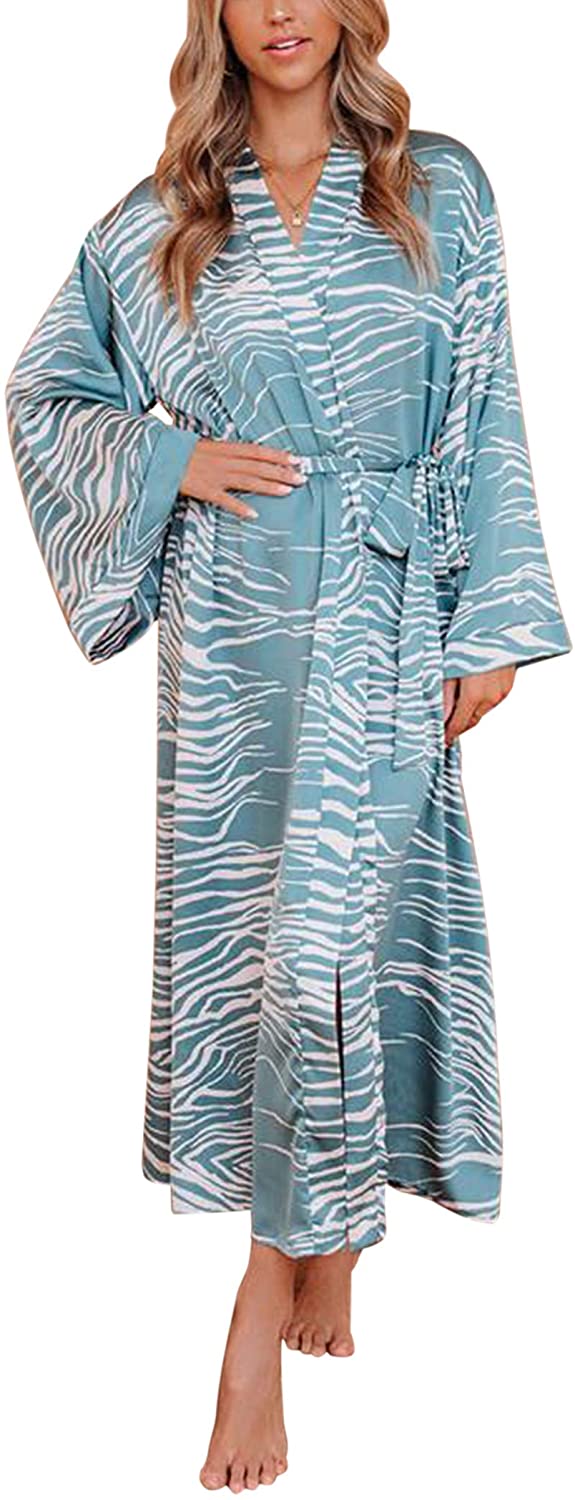 Price:$21.99 Women Kimono Robe Silk Lightweight Long Robes Satin Bathrobe Soft Sleepwear V-Neck Ladies Loungewear S-XXL at Amazon Women’s Clothing store