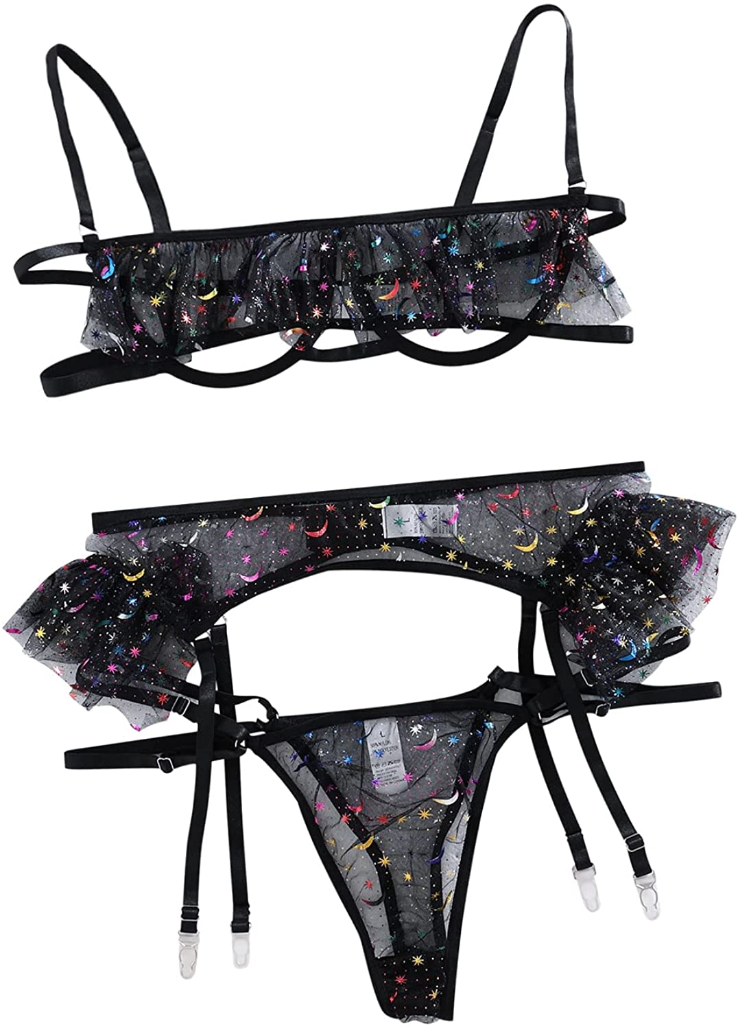 Price:$19.99 Sexy Underwire Colorful Kawaii Cute Sheer Garter Belt Lingerie Set Bra and Panty 3 Piece: Clothing, Shoes & Jewelry