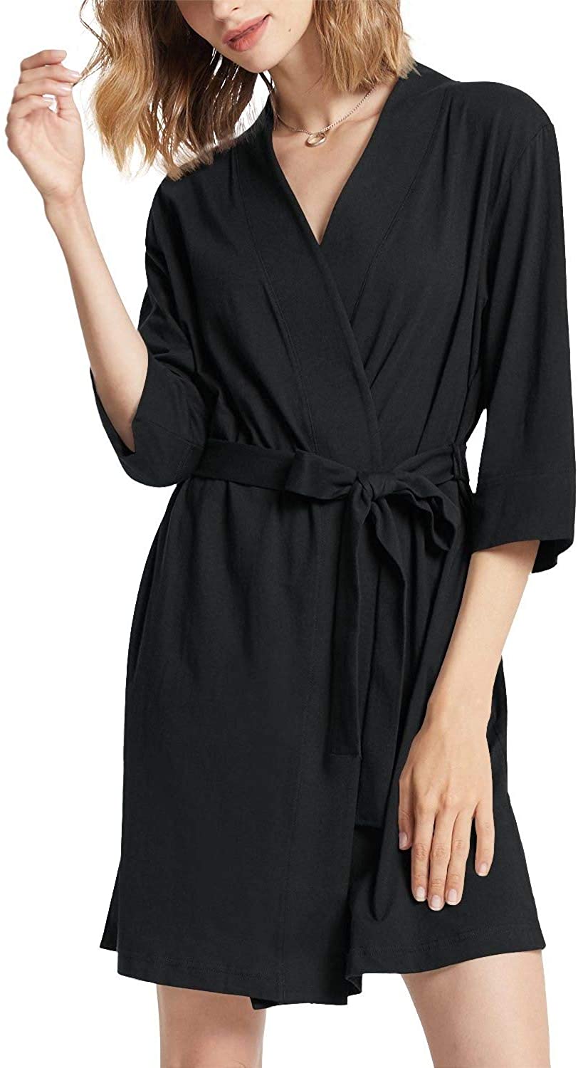 Price:$23.99 Women's Kimono Robes Cotton Lightweight Bath Robe Knit Bathrobe Soft Sleepwear V-Neck Ladies Nightwear at Amazon Women’s Clothing store