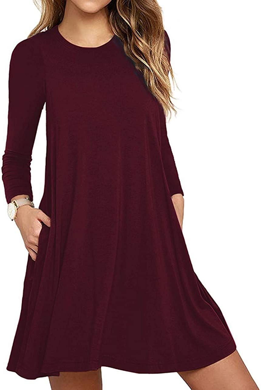 Price:$8.49 Women's Long Sleeve Pocket Casual Loose T-Shirt Dress : Clothing, Shoes & Jewelry