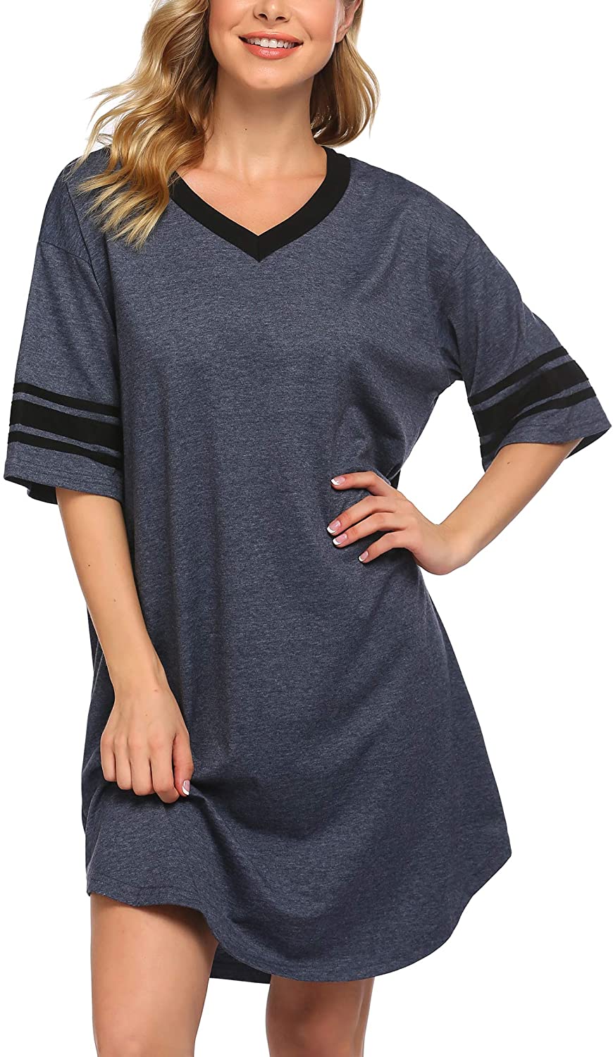 Price:$11.99 Nightgown Short Sleeve Women's Night Shirts for Sleeping Cotton V-neck Sleepshirt Loose Nightwear Comfy Sleepwear at Amazon Women’s Clothing store