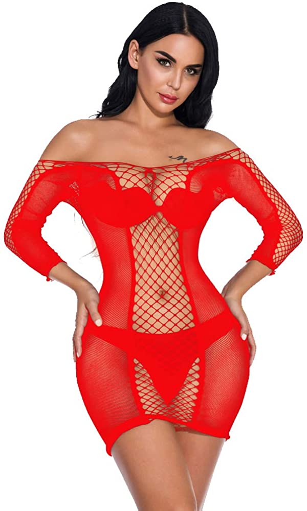 Price:$8.99 Women Mesh Babydoll Dress Lingerie Nightgown Criss Cross Long Sleeved Pajamas Red at Amazon Women’s Clothing store