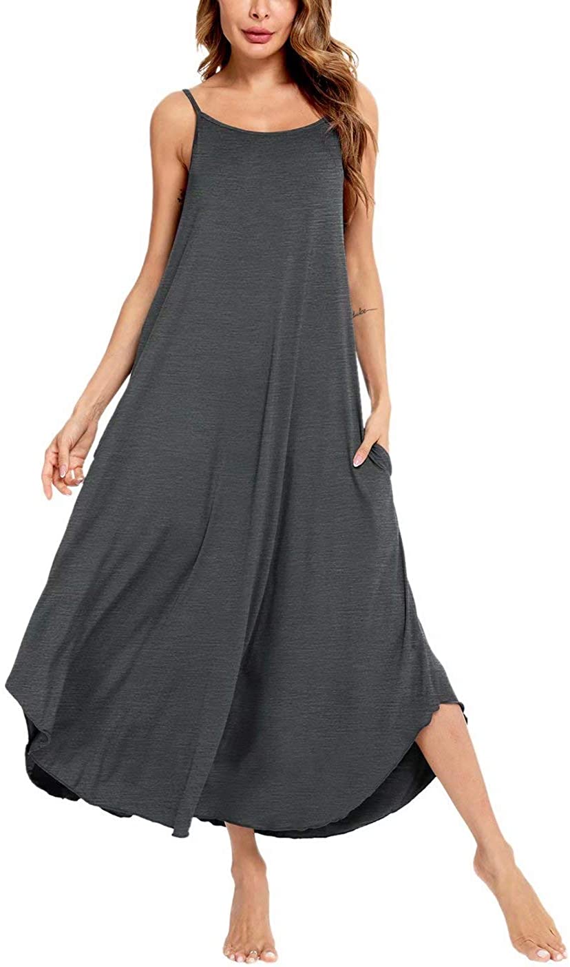 Price:$17.49 Women’s Sleeveless Long Nightgown Soft Sleepwear Strap Nightshirt Lounge Dress with Pockets at Amazon Women’s Clothing store