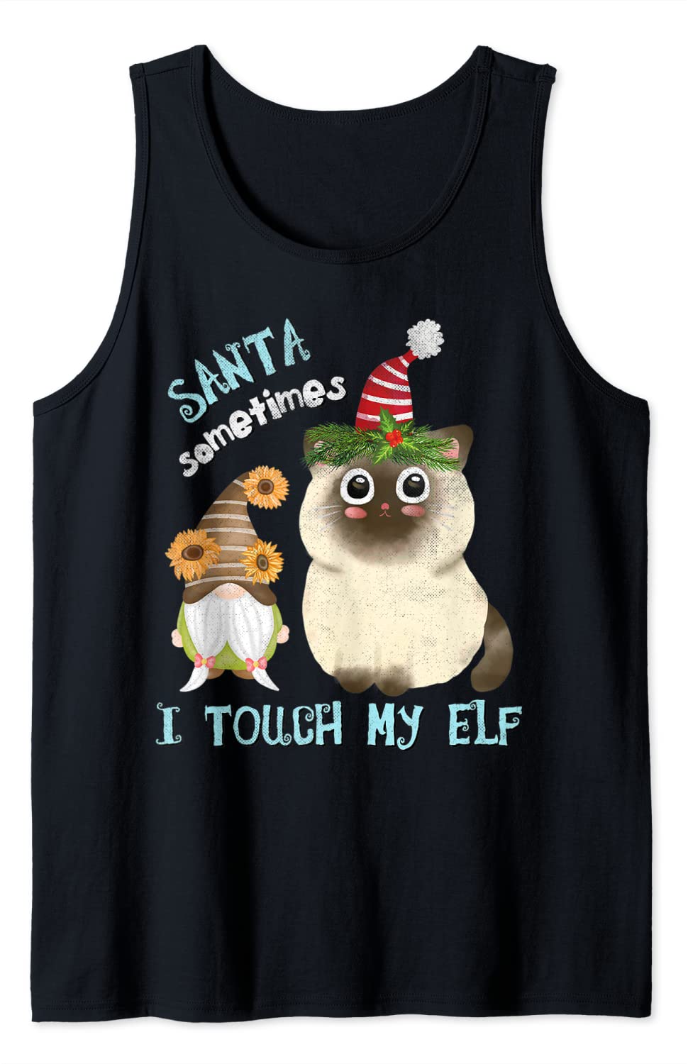 Price:$19.99 Naughty Cat Pun Meowy Catmas Santa Touch-My-Elf Gnome Tank Top : Clothing, Shoes & Jewelry