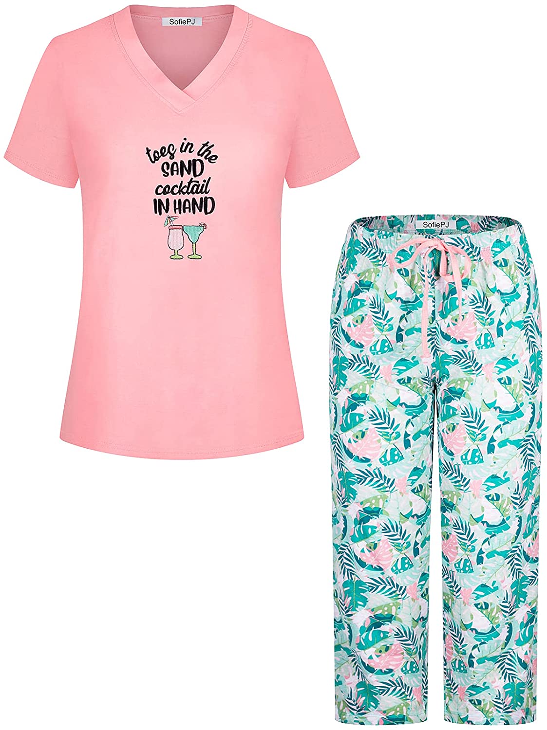 Price:$15.99 Women's Printed Short Sleeve Pure Cotton Sleepwear Capri Set at Amazon Women’s Clothing store