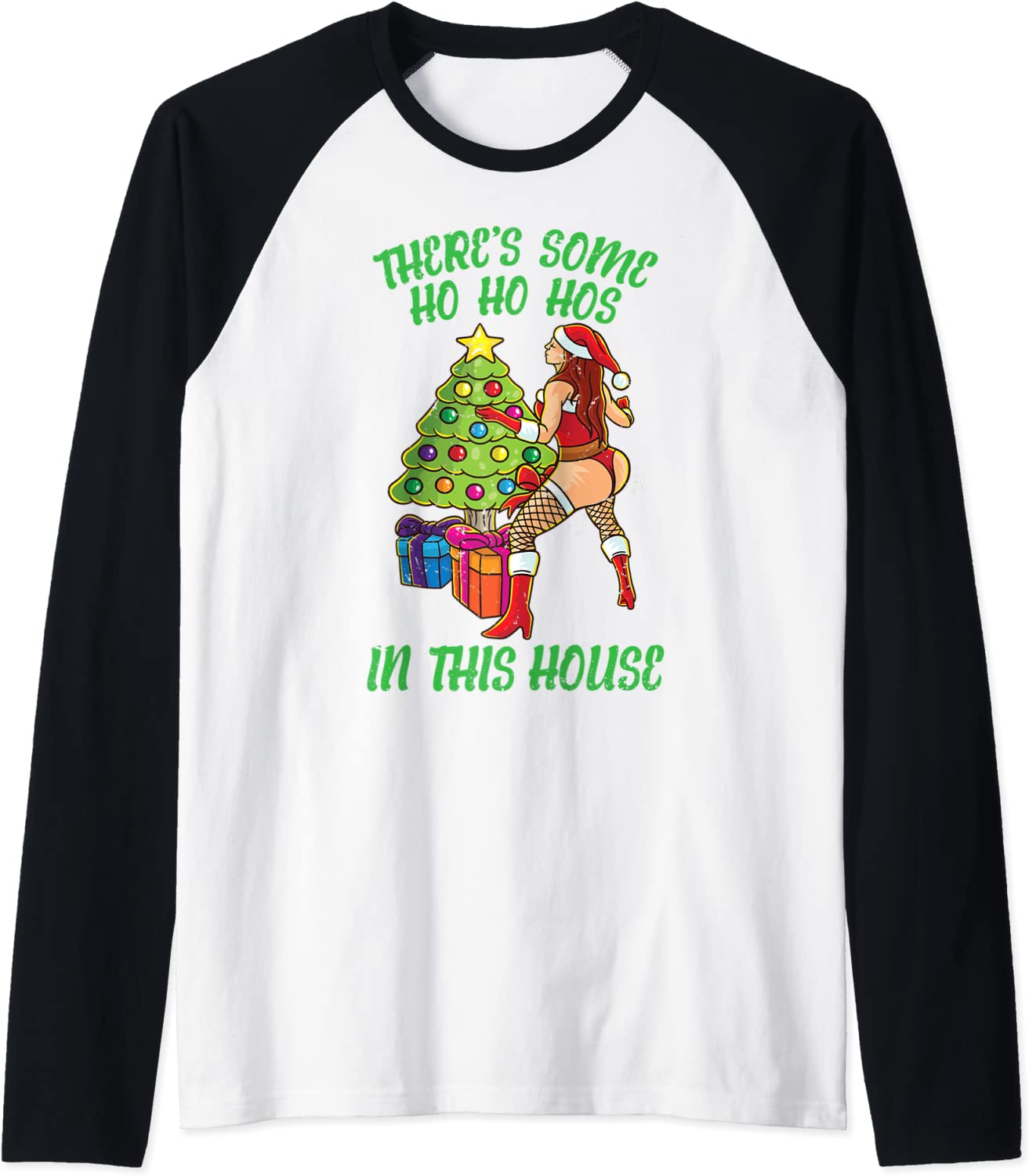 Price:$19.99 Some Ho Ho Hos In This House Mrs. Santa Twerk Dance Raglan Baseball Tee : Clothing, Shoes & Jewelry