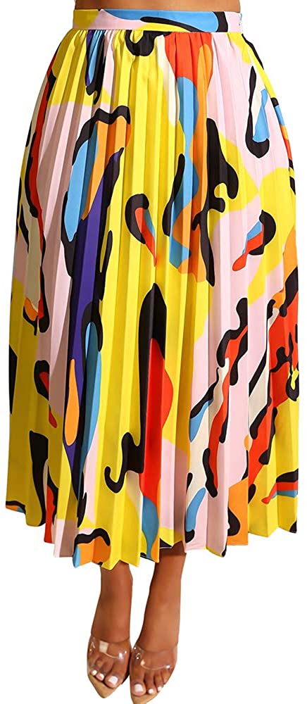 Price:$18.99 Women's Sexy Summer High Waist Chiffon Printed Colorful Midi Skirt at Amazon Women’s Clothing store