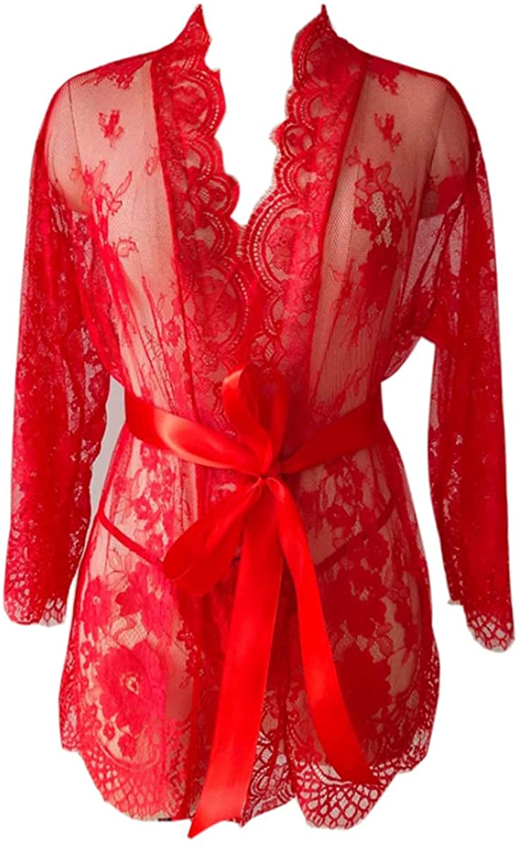 Price:$18.00 Lace Kimono Robe Sexy Lingerie Hollow Pajamas: Clothing, Shoes & Jewelry