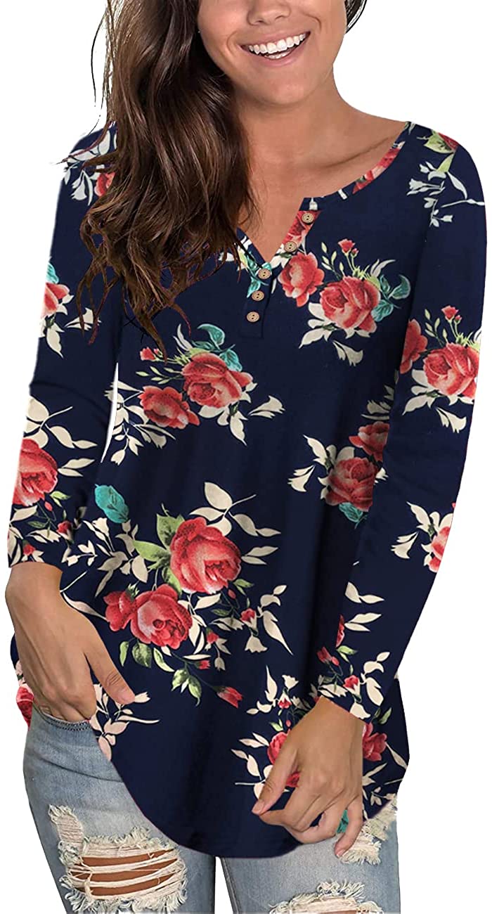 Price:$13.29 Women's Plus Size Tunic Tops Henley T Shirt Floral Casual Swing Blouse at Amazon Women’s Clothing store