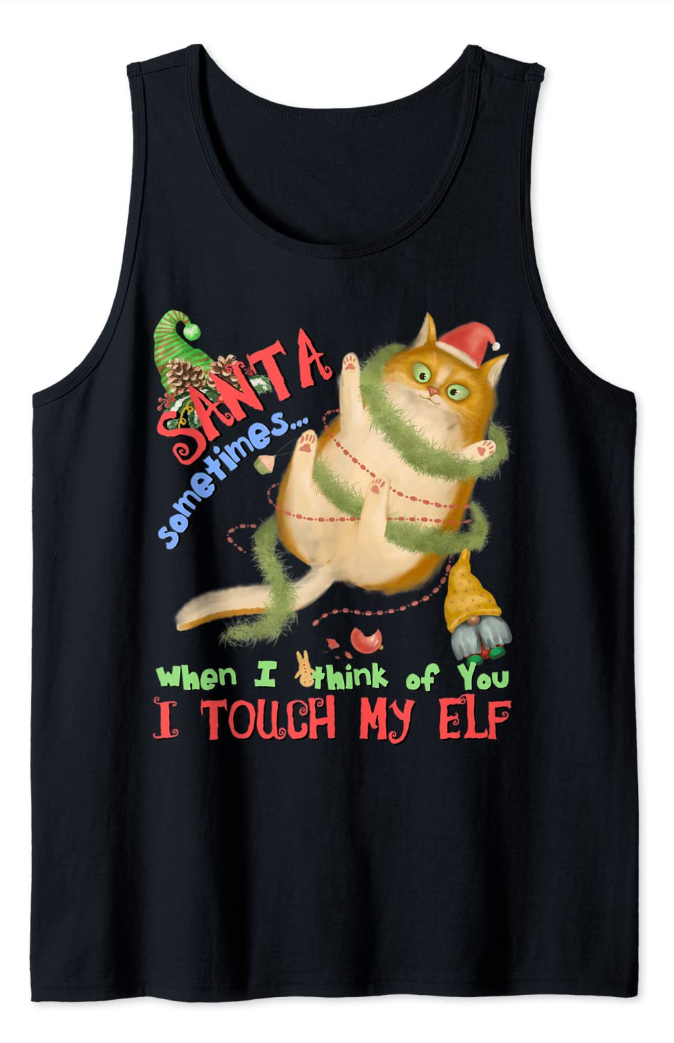 Price:$19.99 Kitten Cat Lover Pun Meowy Catmas Santa Touch-My-Elf Tank Top : Clothing, Shoes & Jewelry