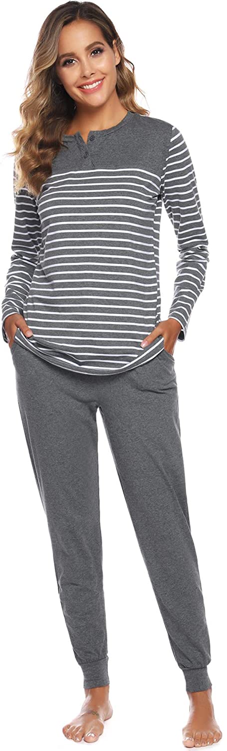 Price:$27.99 Sexy Women's Stripe Pajamas Cotton Long Sleeve Loungewear Top & Bottom Ladies Pjs Nightwear at Amazon Women’s Clothing store