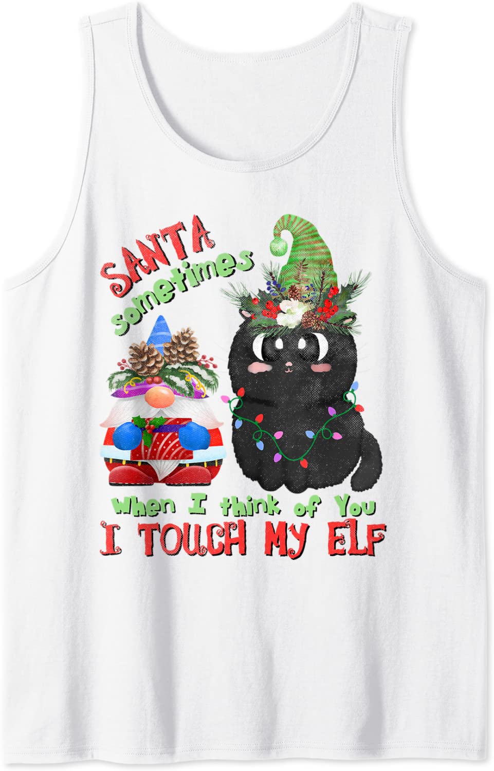 Price:$19.99 Black-Cat Kitten Pun Meowy Catmas Santa Touch-My-Elf Tank Top : Clothing, Shoes & Jewelry