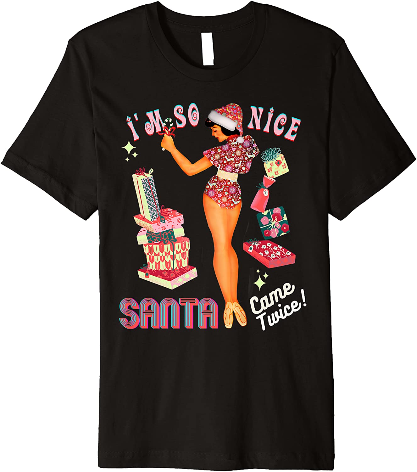 Price:$22.99 I'm-So-Nice-Santa-Came-Twice Naughty Joke Vintage Glam Premium T-Shirt : Clothing, Shoes & Jewelry