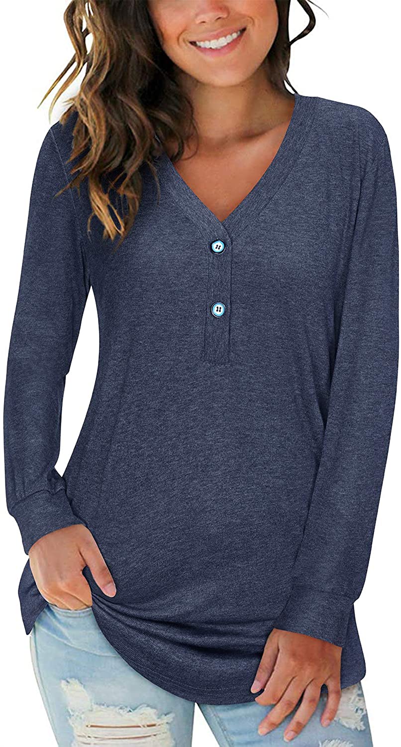 Price:$12.51 ININ Women's Leopard Print Long/Short Sleeve V-Neck Button Camo Causal Tops Henley Blouse Loose T Shirt at Amazon Women’s Clothing store