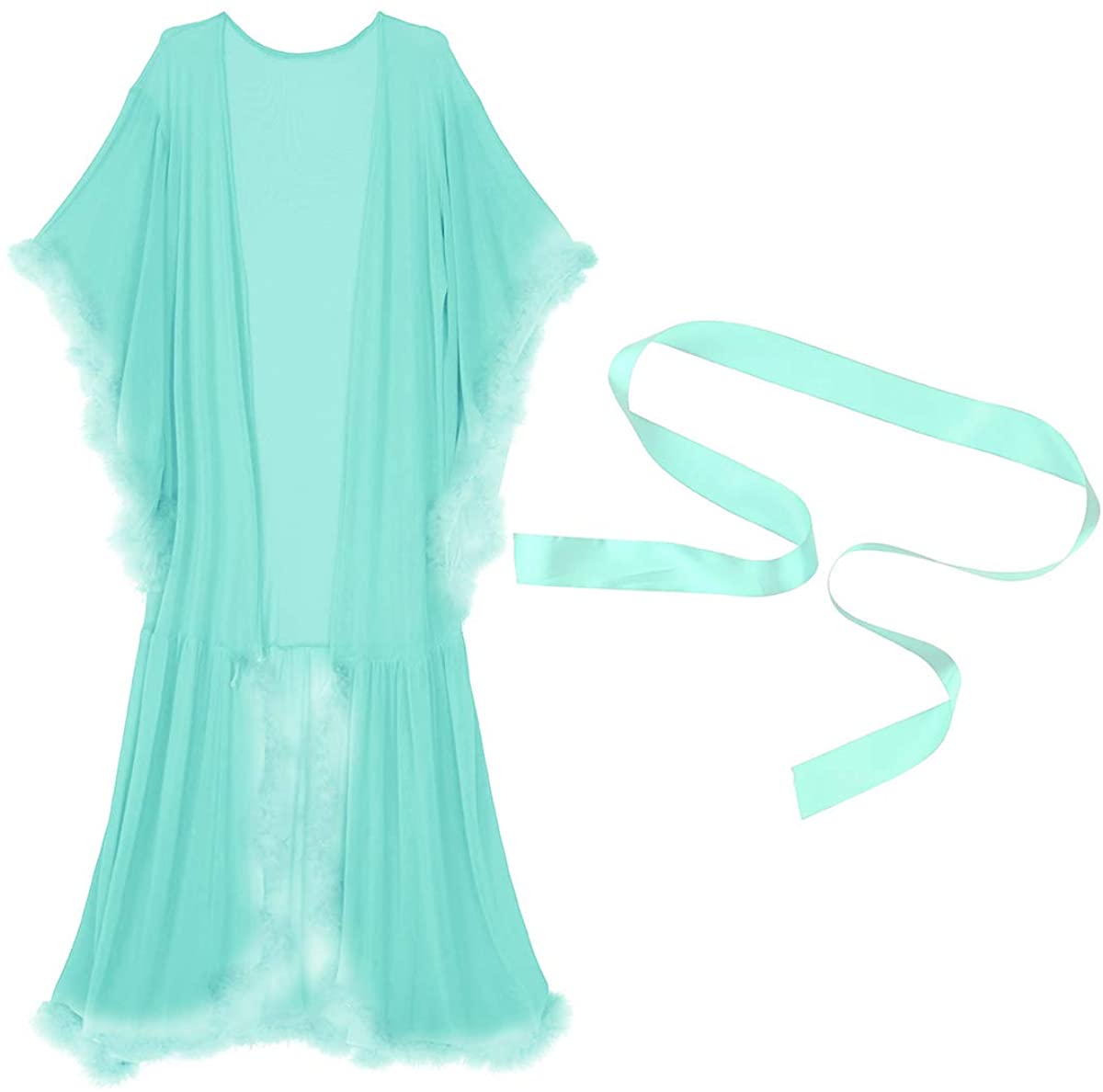 Price:$20.98 Women's Sexy Sheer Long Lingerie Feather Robe Nightgown Bathrobe Pajamas Sleepwear (Mint Green): Clothing, Shoes & Jewelry