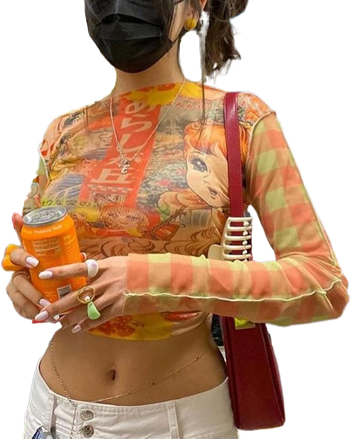 Price:$7.93 Casual Long-Sleeved Cardigan Tie-dye Printing Bandage Crop Top Summer Sexy See Through Cardigan Streetwear at Amazon Women’s Clothing store