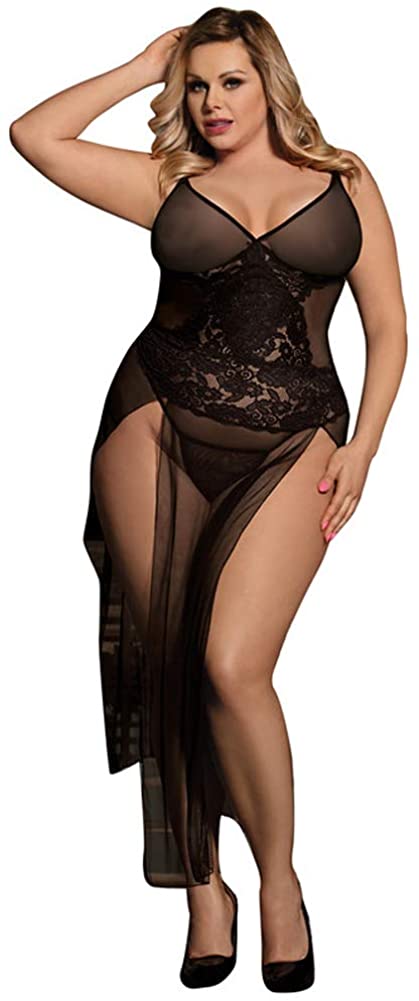 Price:$15.99 Plus Size Women Sexy Long Robe Sheer Lace Long Sleepwear Gown Nightdress Lingerie at Amazon Women’s Clothing store