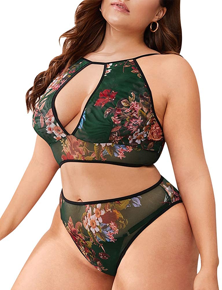 Price:$15.99 Easter Bonus Women's 2 Piece Plus Size Sexy Deep-V Neck Floral Print Babydoll Lingerie Sleepwear at Amazon Women’s Clothing store