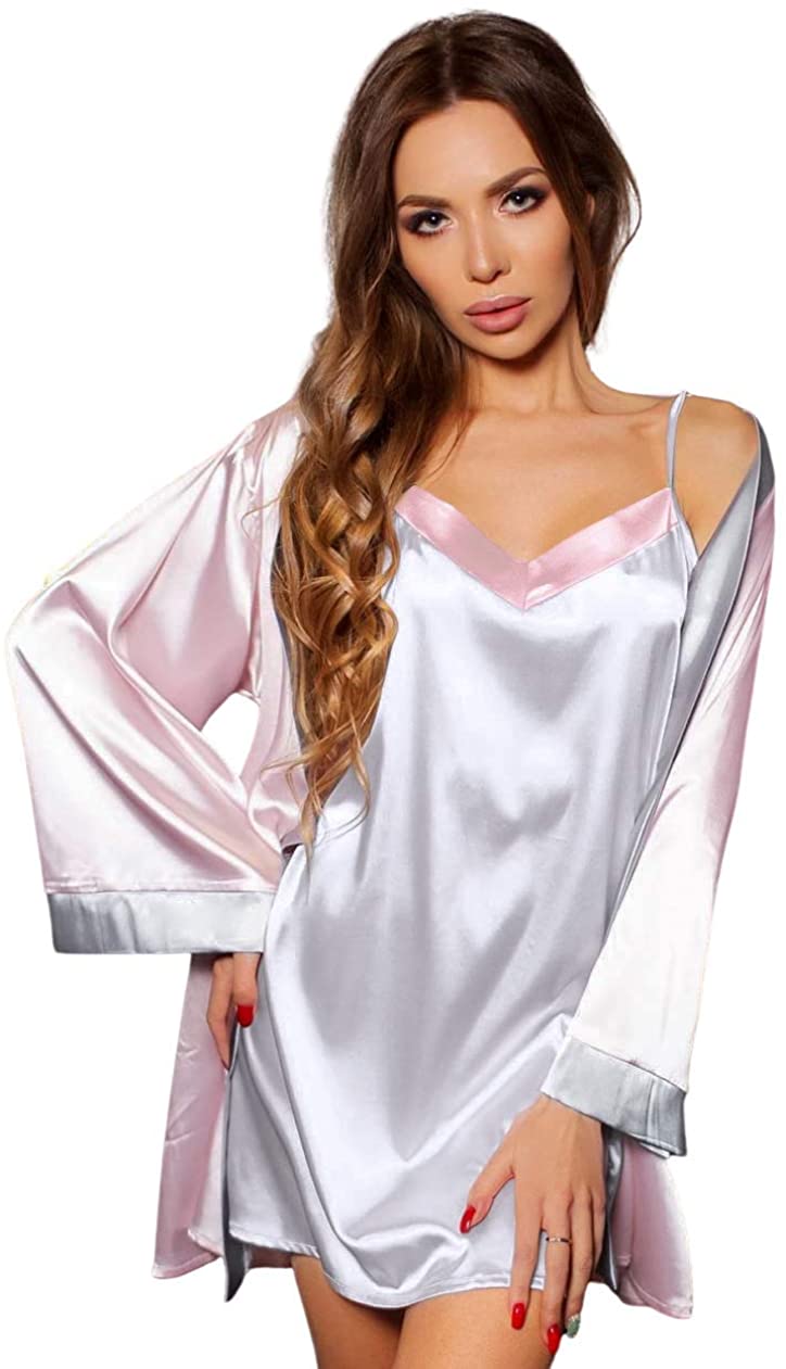 Price:$25.99 Sexy Silk Satin Robe Camisole Loungewear/Pajama 2PC Sleepwear Chemise with Robe: Clothing, Shoes & Jewelry