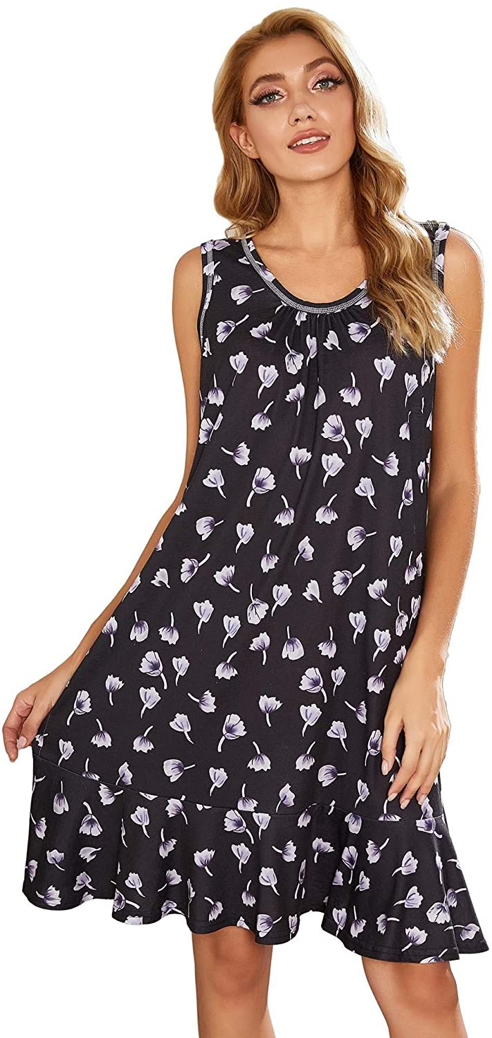 Price:$17.99 & Trim Nightgown, Women's Cotton Sleepwear Sleeveless Soft Loungewear Sexy Comfy SleepDress S-XXL at Amazon Women’s Clothing store