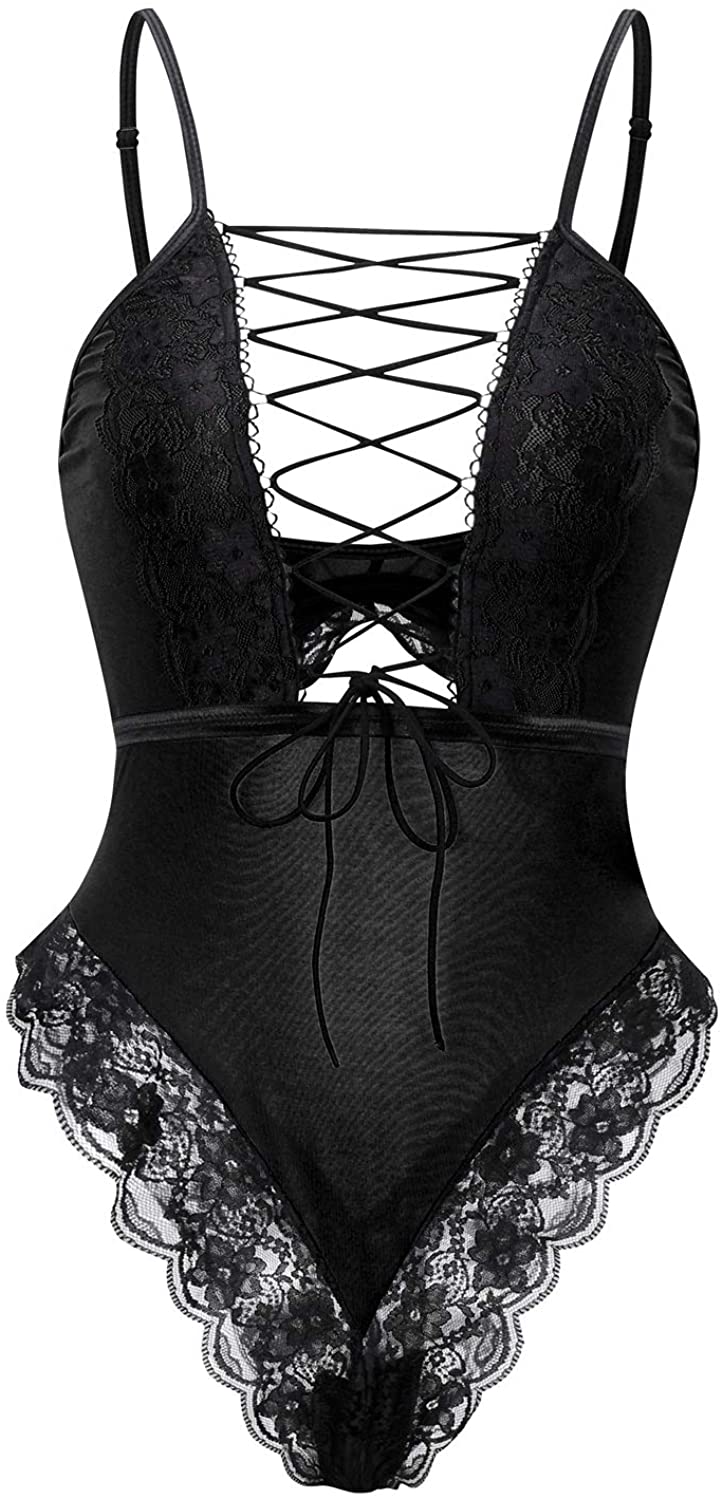 Price:$16.88 Women's Lingerie Red Backless Sexy Teddy Deep V Neckline Strappy Lace Trim Bodysuit at Amazon Women’s Clothing store