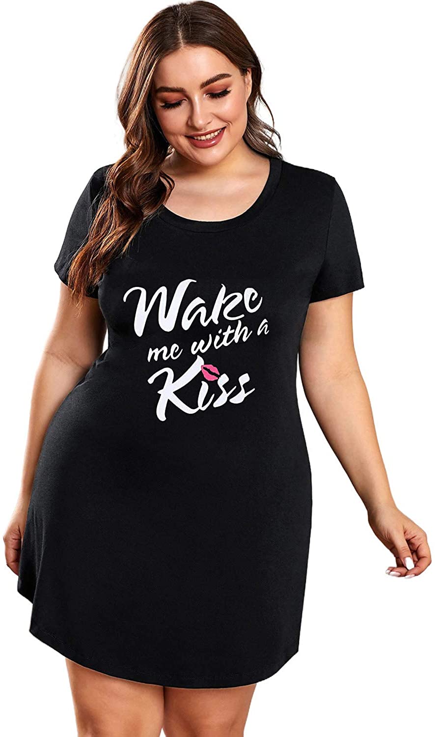 Price:$19.88 Women Sexy Plus Size Funny Letter Print Nightgown Nighty 1X-5X at Amazon Women’s Clothing store