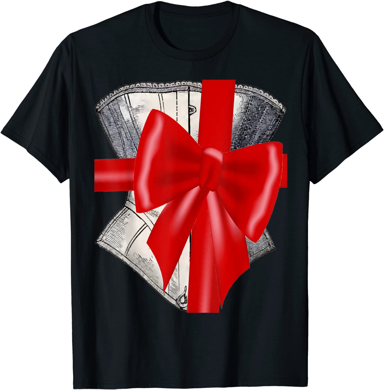 Price:$18.99 Red Satin Bow Corset Lingerie Look Christmas Pajama T-Shirt : Clothing, Shoes & Jewelry